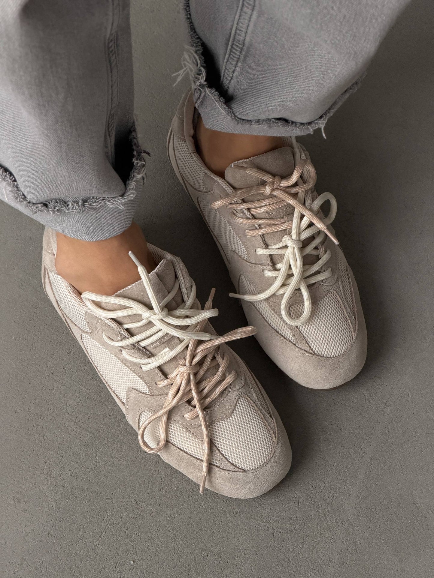 Double lace-up sneakers, beige
