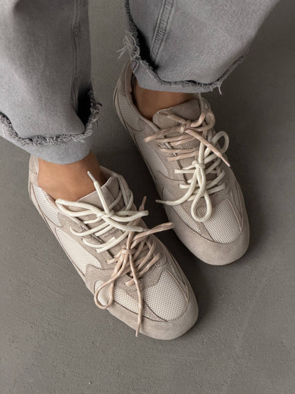 Double lace-up sneakers, beige