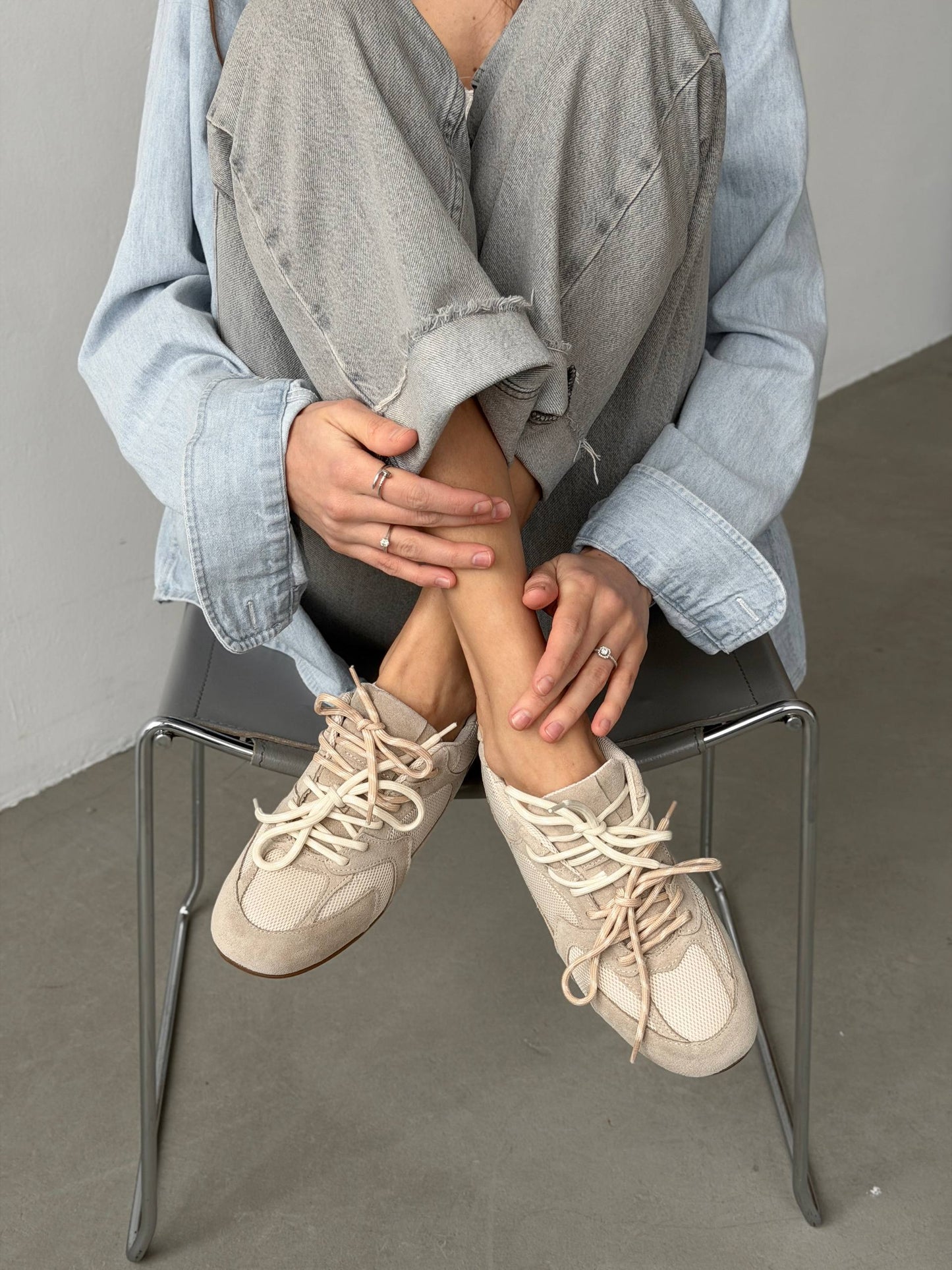 Double lace-up sneakers, beige