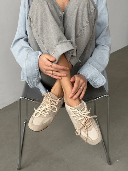 Double lace-up sneakers, beige
