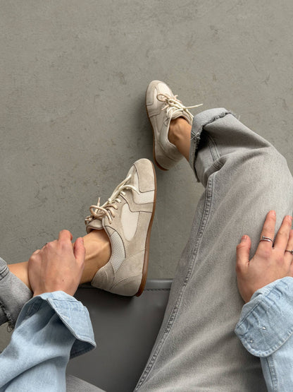 Double lace-up sneakers, beige