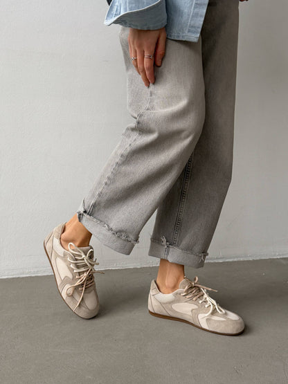 Double lace-up sneakers, beige