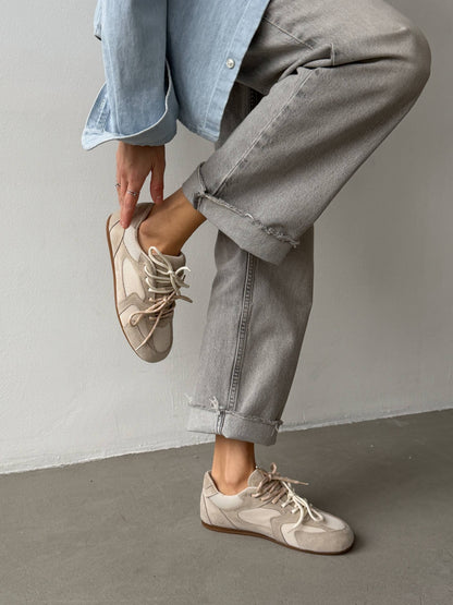 Double lace-up sneakers, beige
