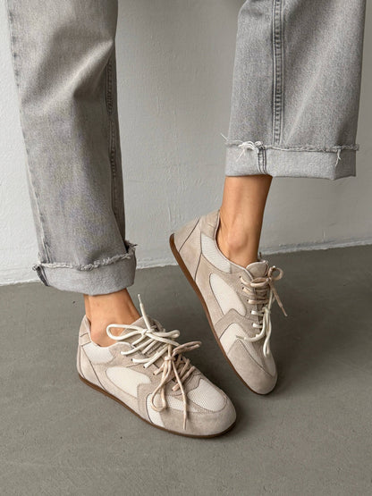 Double lace-up sneakers, beige