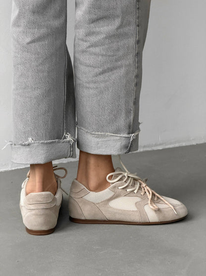 Double lace-up sneakers, beige