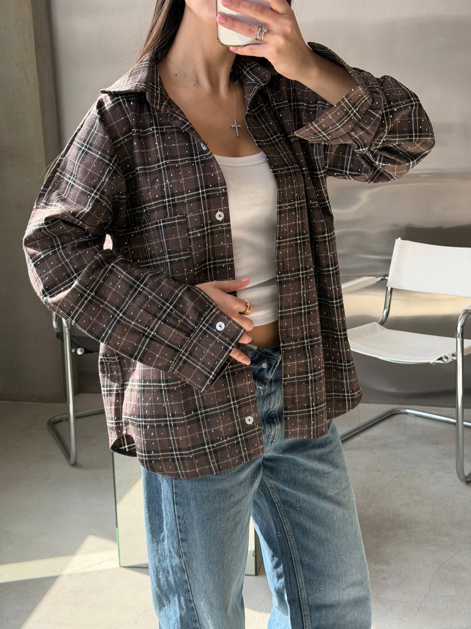 Shirt with stones made of natural fabric