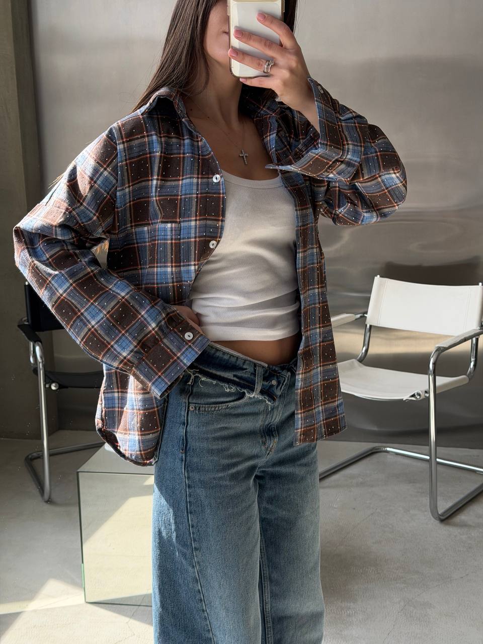 Shirt with stones made of natural fabric