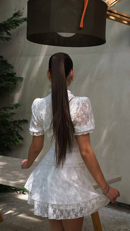Set: (peplum blouse and airy tiered skirt), white