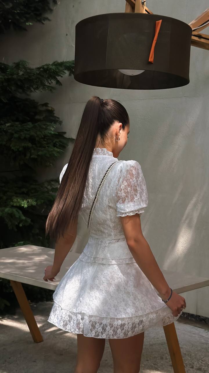 Set: (peplum blouse and airy tiered skirt), white