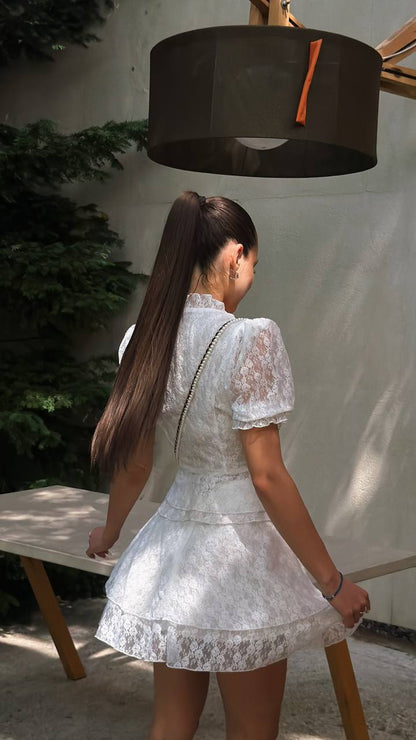 Set: (peplum blouse and airy tiered skirt), white