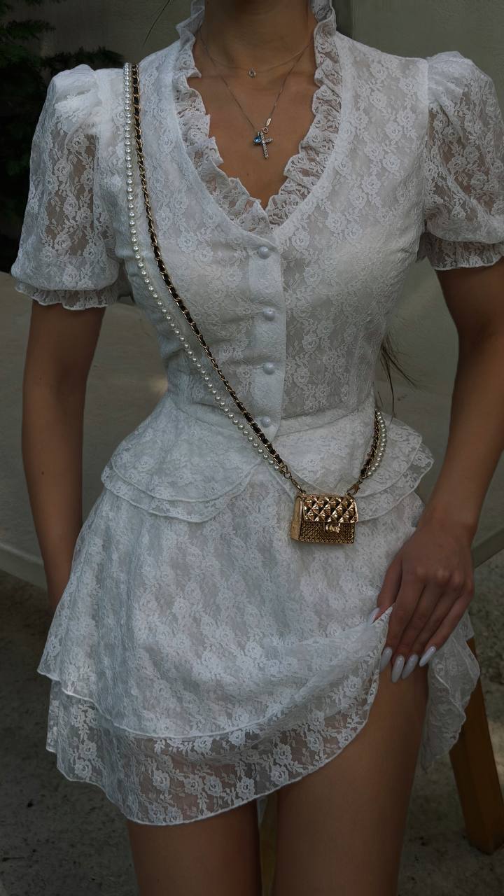 Set: (peplum blouse and airy tiered skirt), white