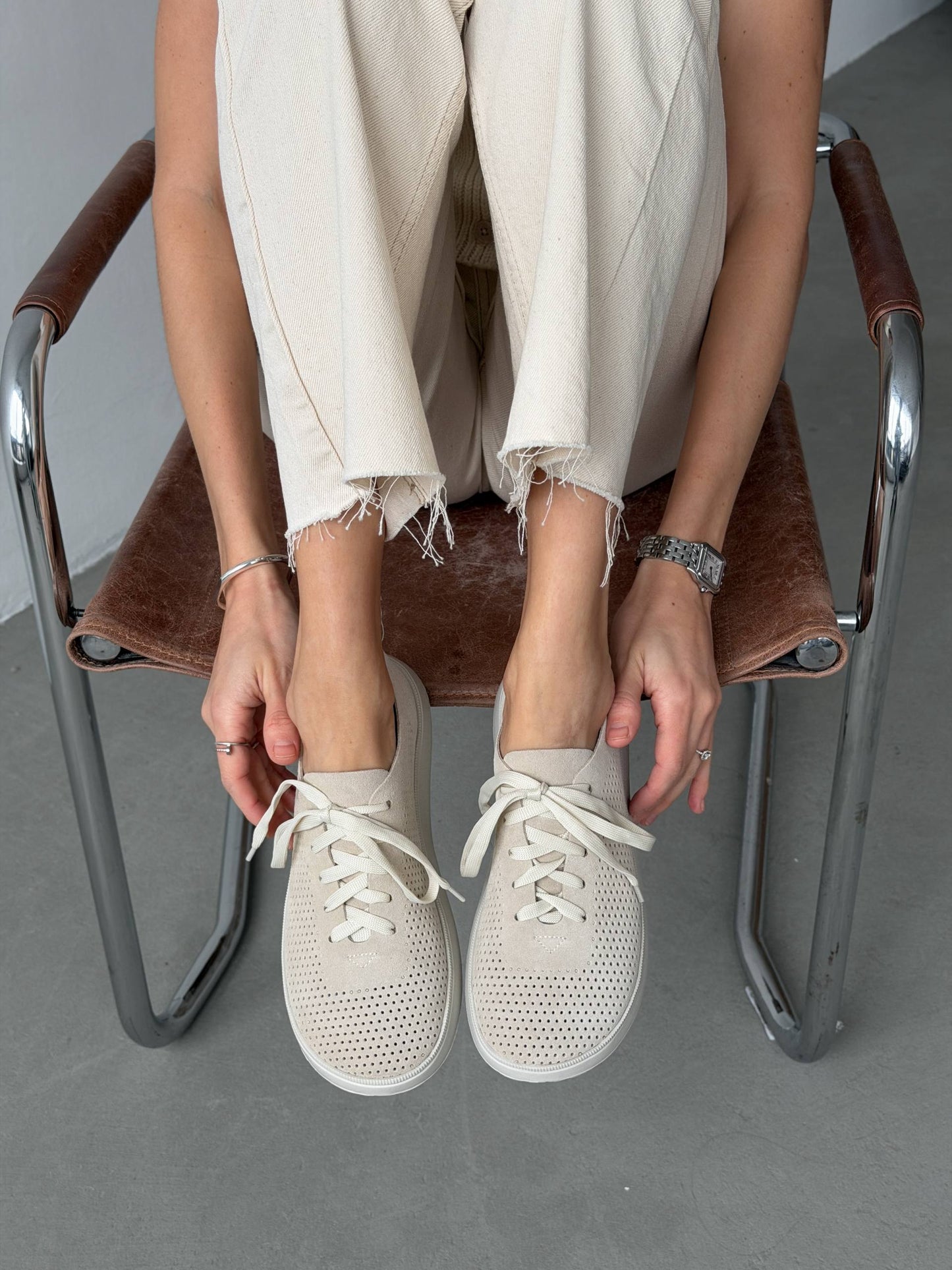 Мокасини barefoot з наскрізною перфорацією, бежевий