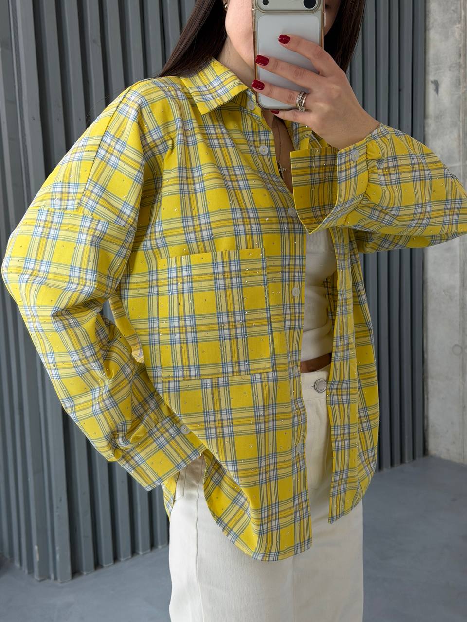Shirt with stones made of natural fabric