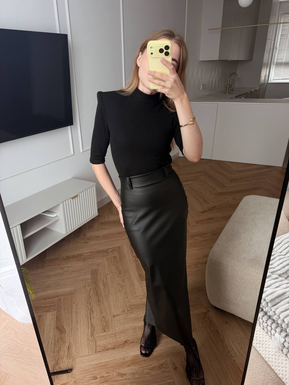Long faux leather skirt