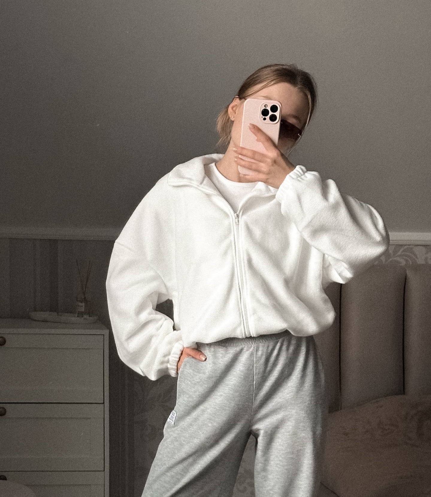 Fleece sweatshirt, white | Fleece jacket