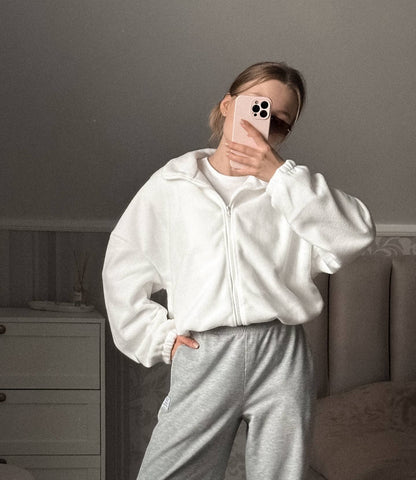 Fleece sweatshirt, white | Fleece jacket