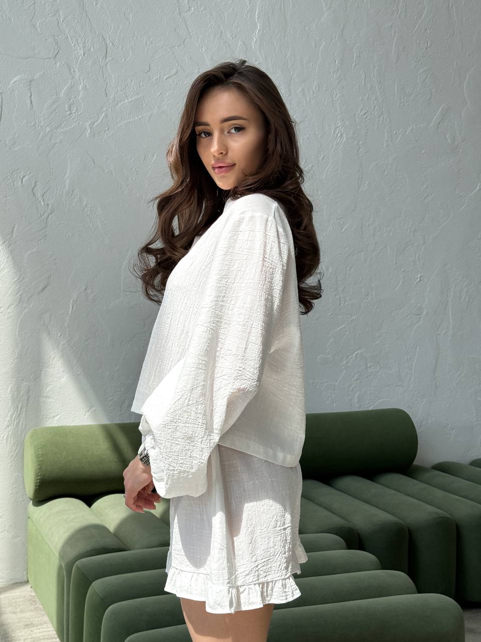 Лляний комплект 2-ка (сорочка + шорти)