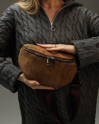 Women's fanny pack made of genuine suede, brown