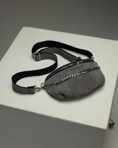 Women's fanny pack made of genuine suede, grey