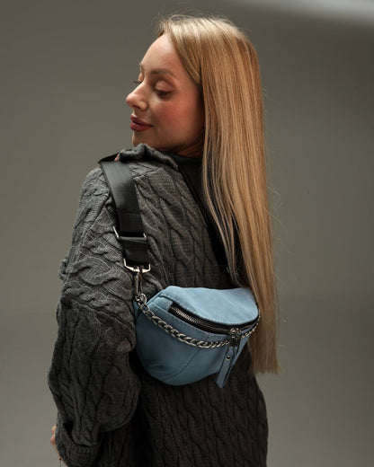 Women's suede fanny pack, light blue