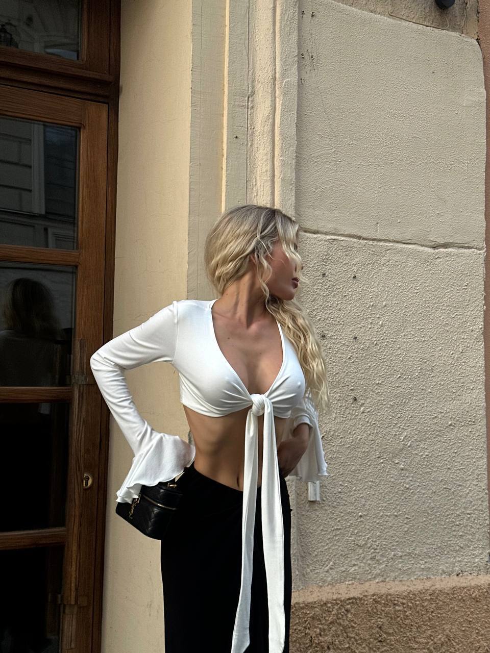 Front-Tie Flared-Sleeve Top