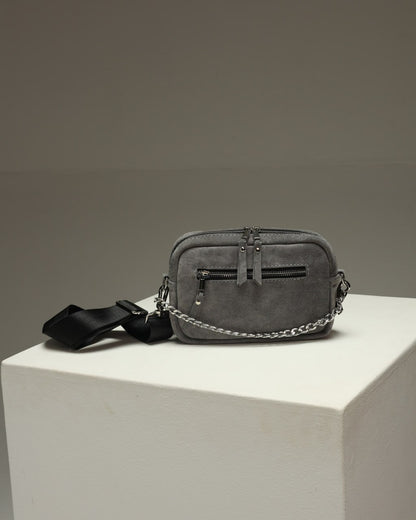 Women's genuine suede cross-body bag, gray