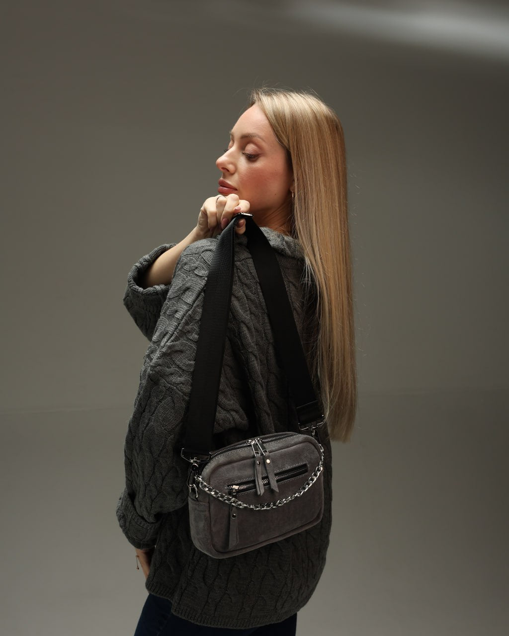 Women's genuine suede cross-body bag, gray