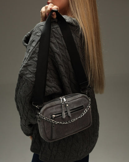 Women's genuine suede cross-body bag, gray