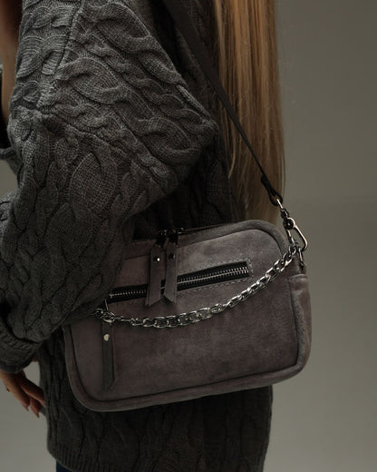 Women's genuine suede cross-body bag, gray