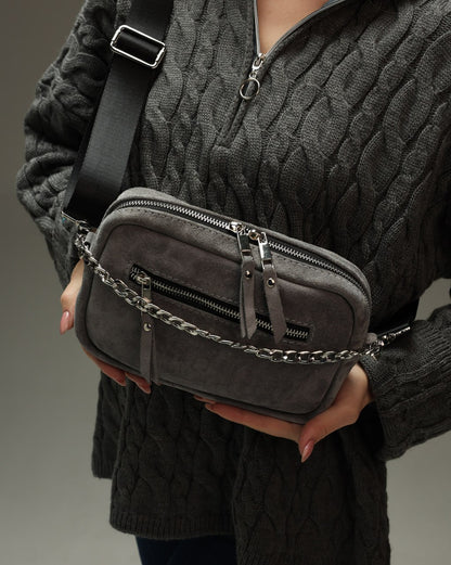 Women's genuine suede cross-body bag, gray