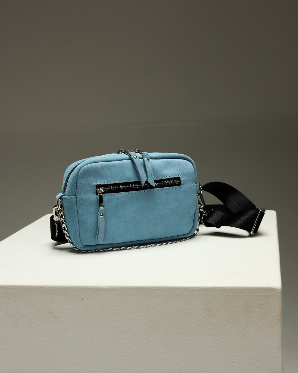 Women's genuine suede cross-body bag, blue