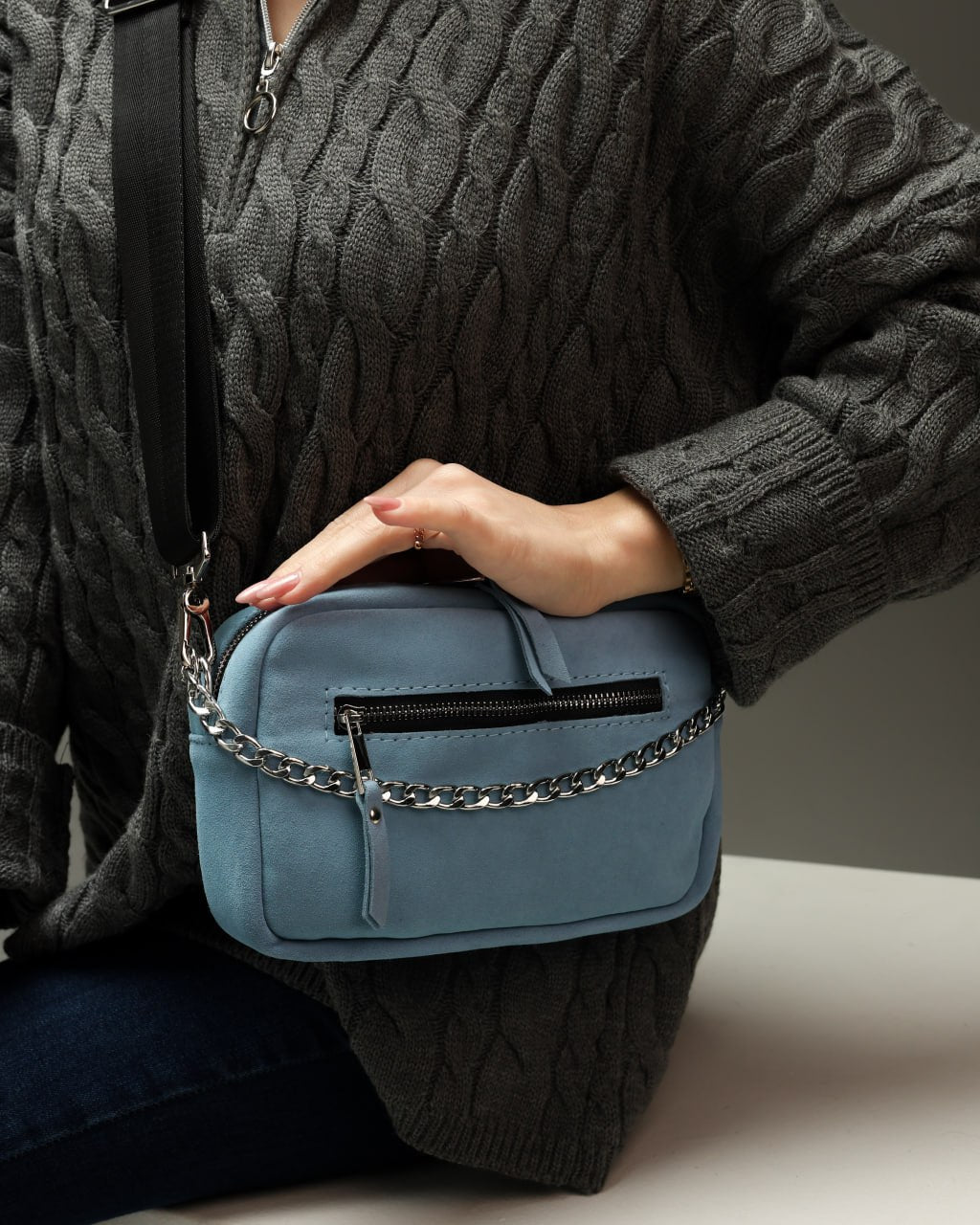 Women's genuine suede cross-body bag, blue