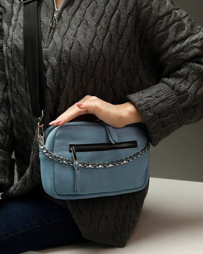 Women's genuine suede cross-body bag, blue
