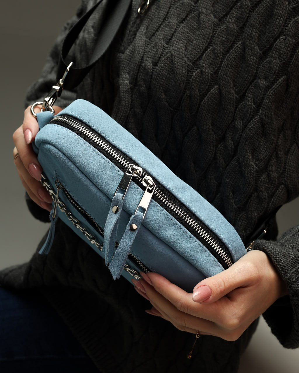 Women's genuine suede cross-body bag, blue