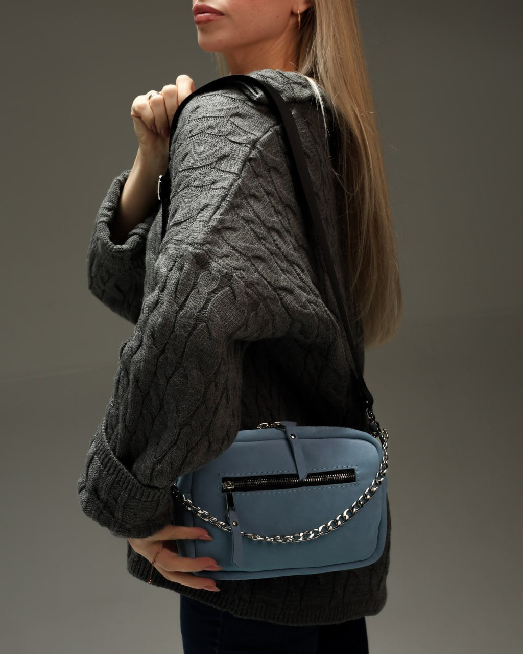Women's genuine suede cross-body bag, blue