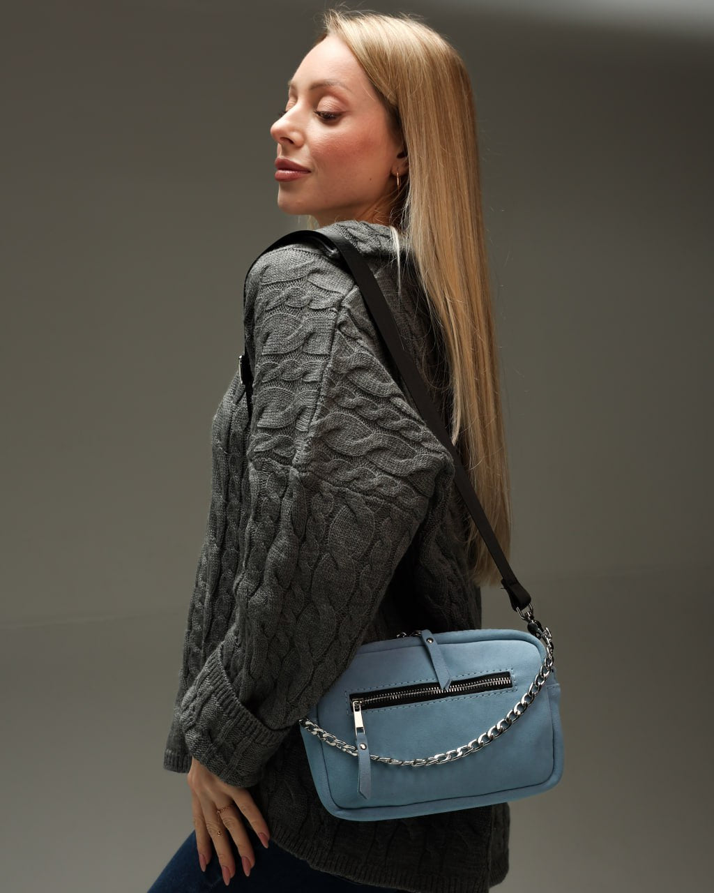 Women's genuine suede cross-body bag, blue
