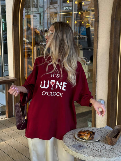 Футболка з бавовни, оверсайз з принтом "wine o’clock"