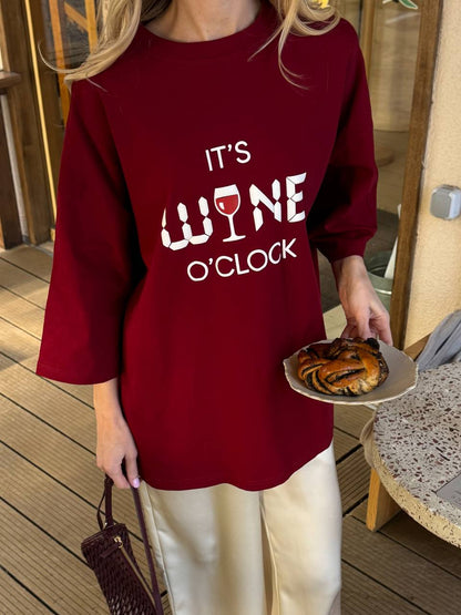 Футболка з бавовни, оверсайз з принтом "wine o’clock"