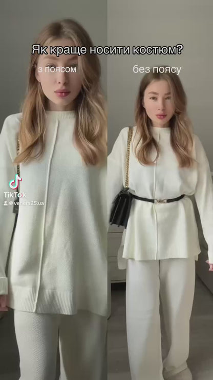Basic knitted two-piece suit, milky